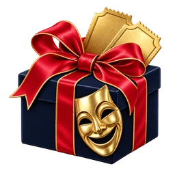 Theatre gift box with golden tickets and a theatre mask
